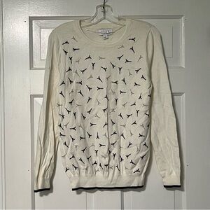 Elle Cream Sweater with Black Bird Pattern